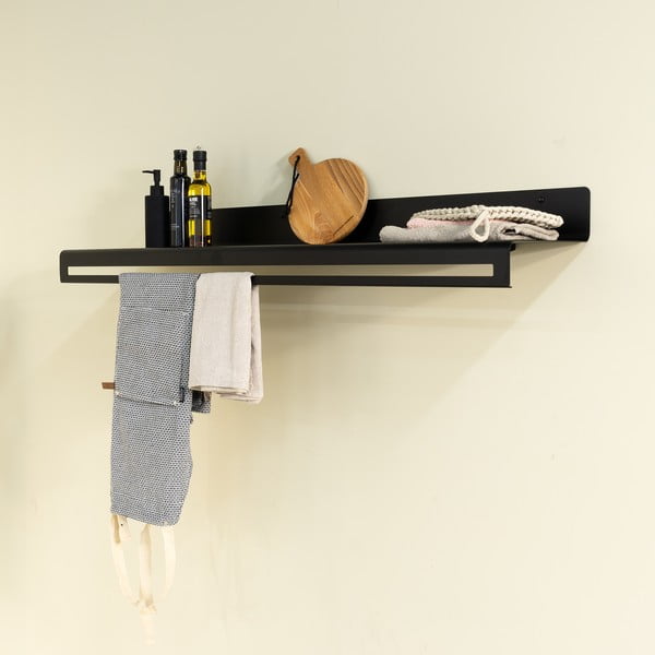 Čierny kovový nástenný vešiak s poličkou 120 cm Sway – Spinder Design-image-4