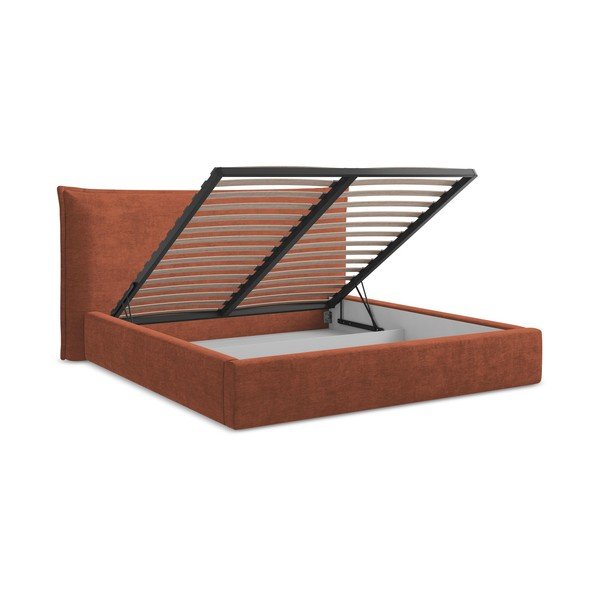 Čalúnená dvojlôžková posteľ s úložným priestorom s roštom 140x200 cm v terakotovej farbe Esala – Makamii-image-3