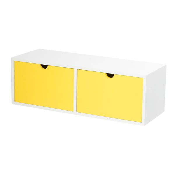 Bielo-žltý nástenný odkladací stolík s 2 zásuvkami Furniteam Design