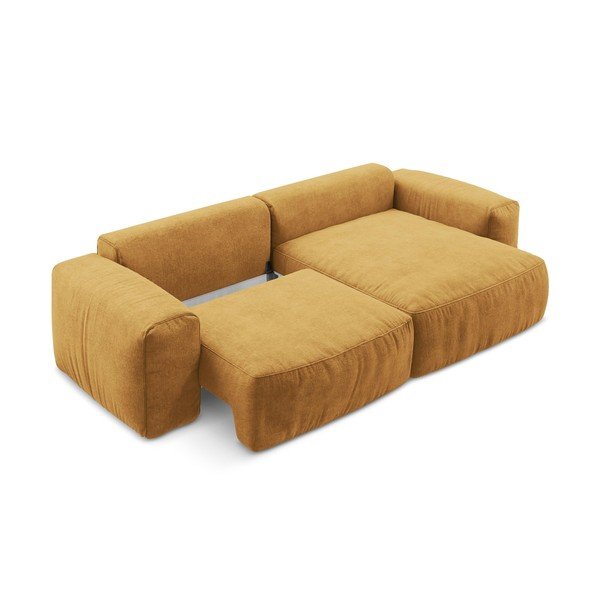 Ženilková rozkladacia rohová pohovka v horčicovej farbe (pravý roh/s leňoškou) Kuki – Makamii-image-4