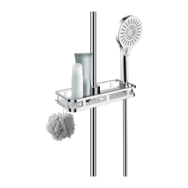 Samodržiaca plastová kúpeľňová polička v lesklej striebornej farbe Libertà - Wenko-image-3