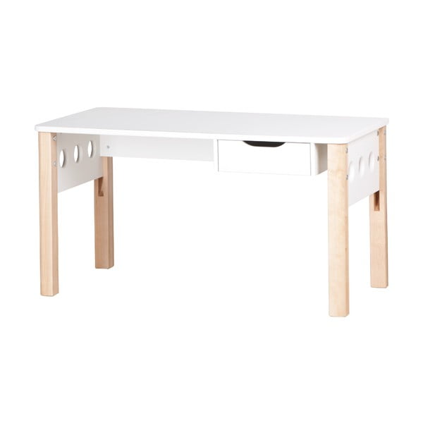 Hnedo-biely písací stôl z brezového dreva s nastaviteľnou výškou Flexa