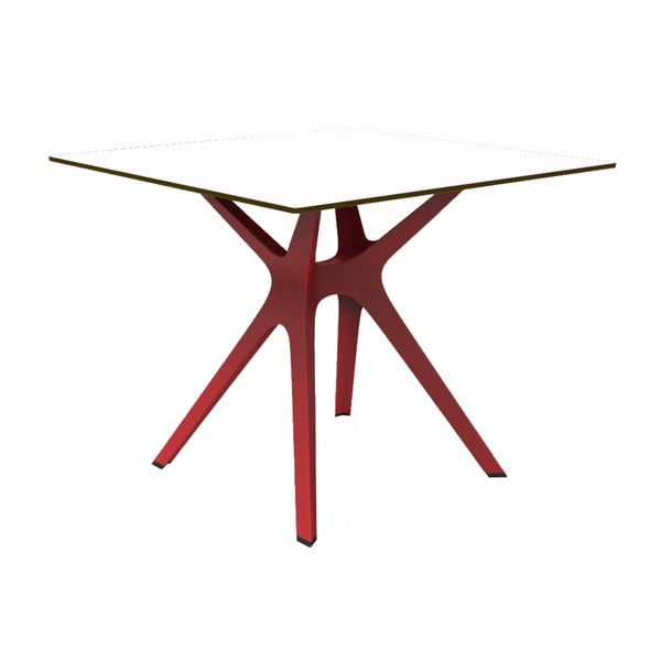 Jedálenský stôl s červenými nohami a bielou doskou vhodný do exteriéru Resol Vela, 90 × 90 cm