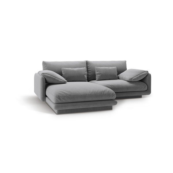 Svetlosivá zamatová rohová pohovka (ľavý roh/s leňoškou) Torino – Micadoni -image-2