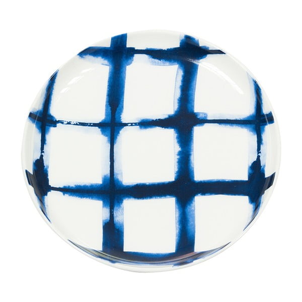 Modro-biely porcelánový tanierik Santiago Pons Grid, 16 cm
