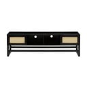 Čierny TV stolík z borovicového dreva s ratanovými dvierkami Støraa Jolene