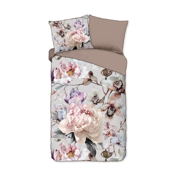 Sivé/hnedé obliečky na jednolôžko/predĺžené z bavlneného saténu 140x220 cm Colinda – Descanso