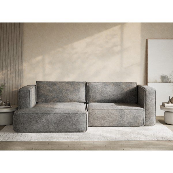 Sivá ženilková rozkladacia/s úložným priestorom rohová pohovka (ľavý roh/s leňoškou) Velto – Maison de Rêve-image-1