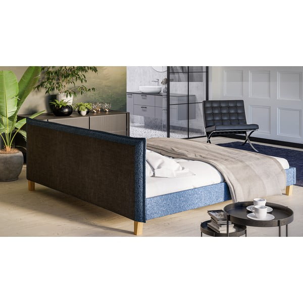 Modrá čalúnená dvojlôžková posteľ s roštom 200x200 cm Tina - Ropez-image-3