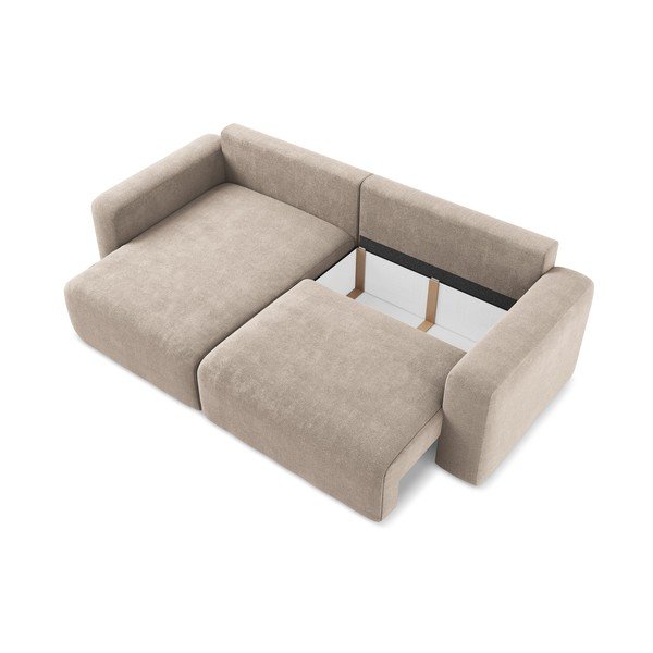 Béžová ženilková rozkladacia/s úložným priestorom rohová pohovka (ľavý roh/s leňoškou) Kona – Makamii-image-4
