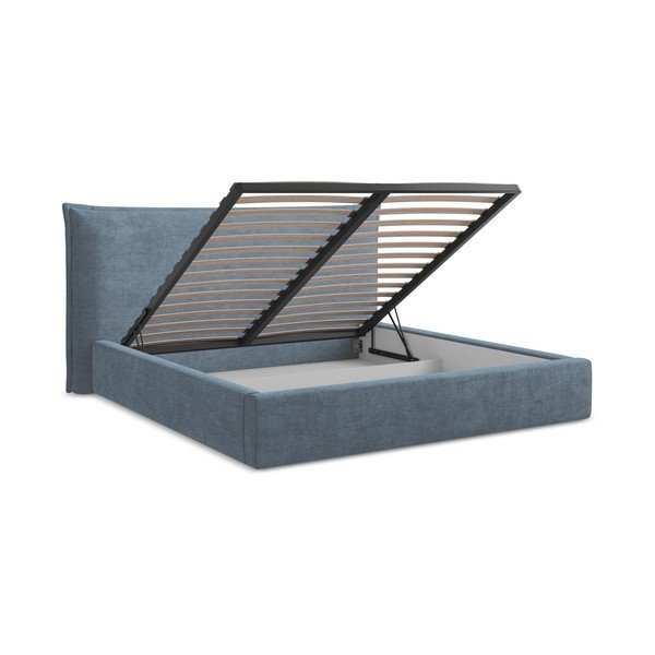 Modrá čalúnená dvojlôžková posteľ s úložným priestorom s roštom 140x200 cm Esala – Makamii-image-3