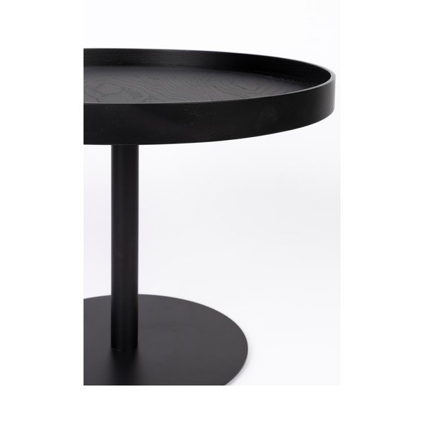 Čierny okrúhly konferenčný stolík s doskou v dubovom dekore ø 56 cm Yuri M – White Label-image-2