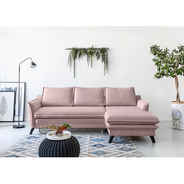 Pudrovoružová rozkladacia rohová pohovka Miuform Charming Charlie, pravý roh-image-1