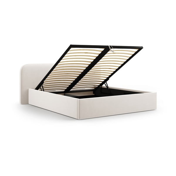 Slonovinová čalúnená dvojlôžková posteľ s úložným priestorom s roštom 140x200 cm Elizabeth – Micadoni-image-2