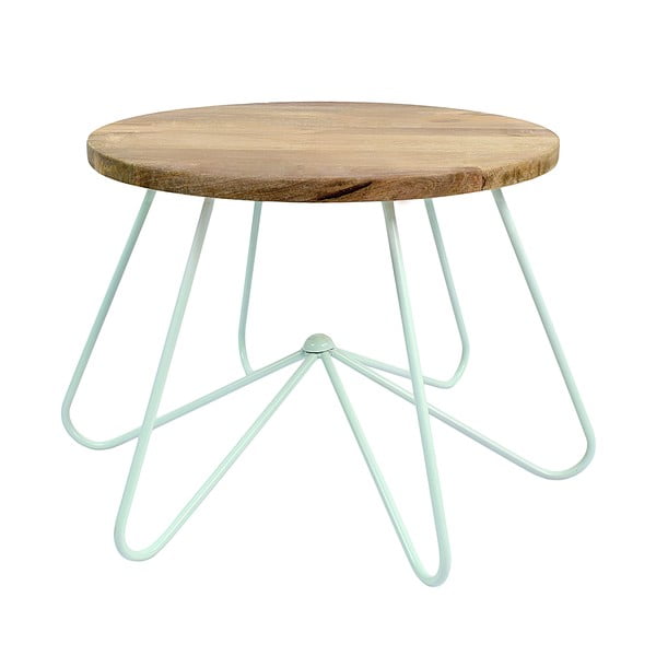 Svetlozelený stolík s doskou z mangového dreva HF Living Round Stocky