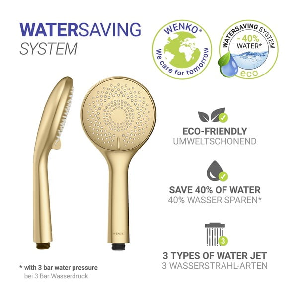 Matne zlatá plastová úsporná sprchová hlavica ø 11 cm Watersaving System – Wenko-image-2