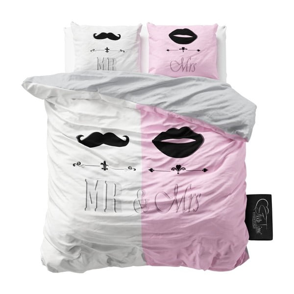 Ružové obliečky z mikroperkálu Sleeptime Mr and Mrs, 200 x 220 cm
