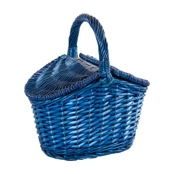 Modrý prútený košík Joy, dĺžka 25 cm