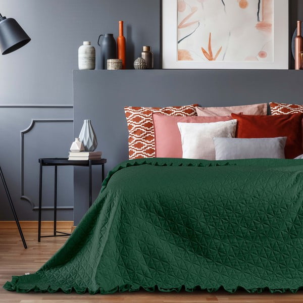 Zelený pléd cez posteľ AmeliaHome Tilia, 240 x 220 cm