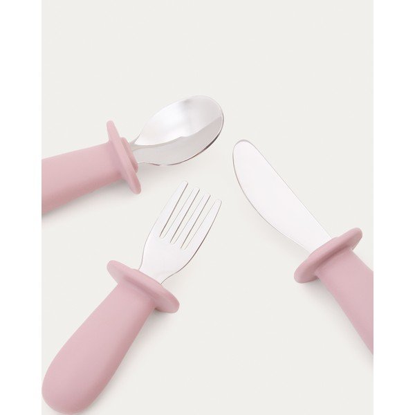 Ružový plastový/zo silikónu detský príbor 3 ks Lili – Kave Home-image-3