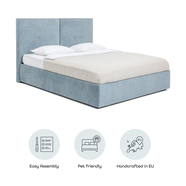 Modrá čalúnená dvojlôžková posteľ s úložným priestorom s roštom 180x200 cm Thessa Bold – Bonami Selection-image-4