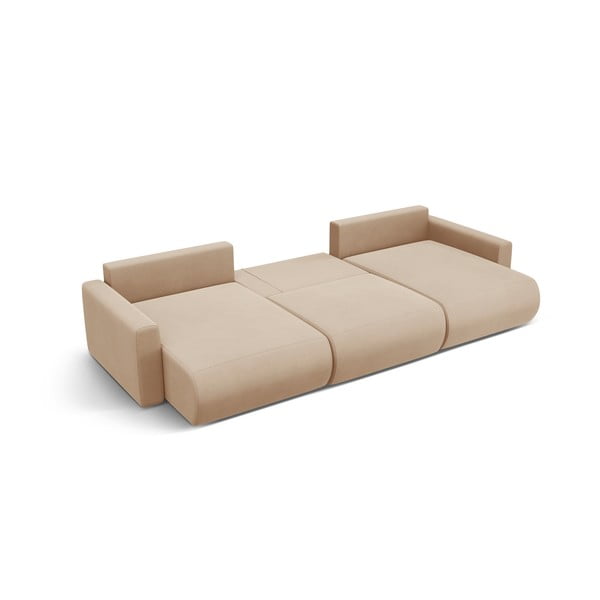 Svetlohnedá zamatová rozkladacia rohová pohovka s úložným priestorom (do "U") Belfast – Cosmopolitan Design-image-3