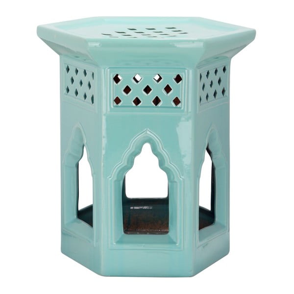Tyrkysový porcelánový odkladací stolík vhodný do exteriéru Safavieh Moroccan