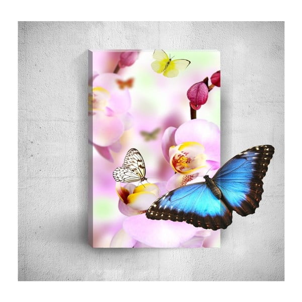 Nástenný 3D obraz Mosticx Butterflies With Pink Flowers, 40 × 60 cm