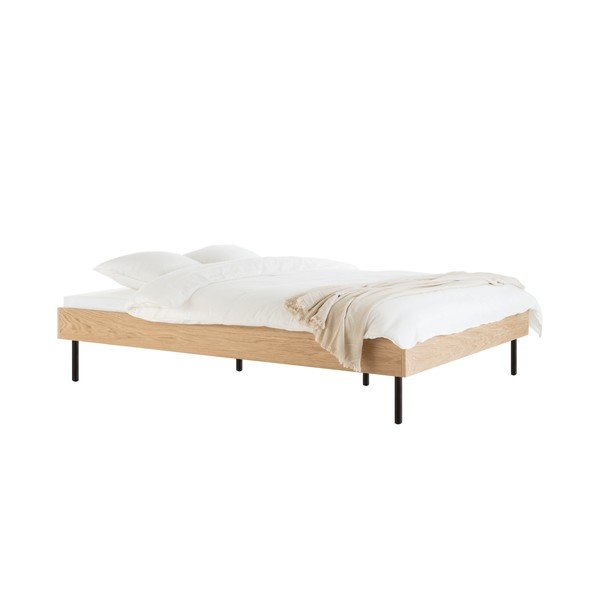 Dvojlôžková posteľ z drevotriesky v dekore duba bez čela s roštom 180x200 cm v prírodnej farbe Streiko – noo.ma