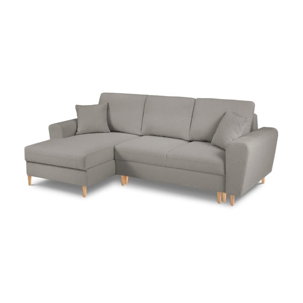 Svetlosivá rozkladacia/s úložným priestorom rohová pohovka z textílie buklé (ľavý roh/s leňoškou) Kyoto – Cosmopolitan Design-image-1