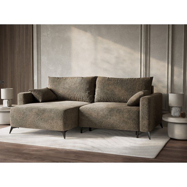 Hnedá ženilková rozkladacia/s úložným priestorom rohová pohovka (ľavý roh/s leňoškou) Leon – Maison de Rêve-image-4