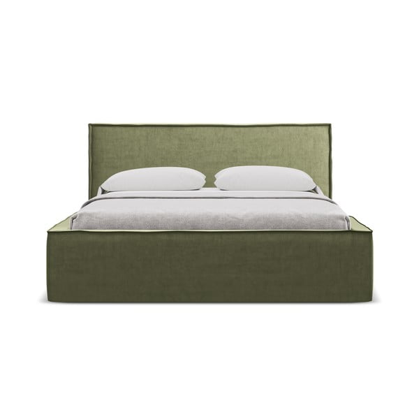 Zelená čalúnená dvojlôžková posteľ s úložným priestorom s roštom 180x200 cm Anani – Makamii-image-3
