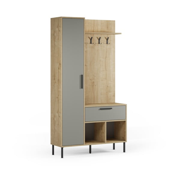 Predsieňová zostava v dekore duba v zeleno-prírodnej farbe 108x195x35 cm Heidy – Marckeric-image-2