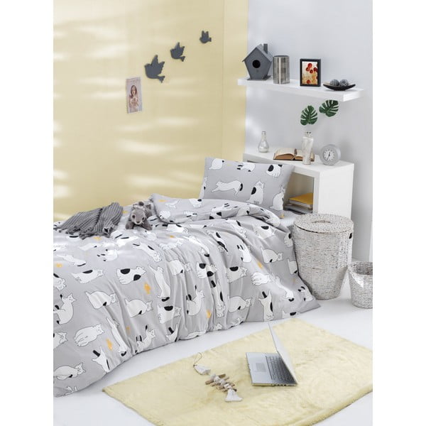 Obliečky na jednolôžko z ranforce bavlny Mijolnir Liana Grey, 140 × 200 cm-image-1