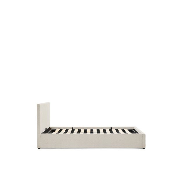 Béžová čalúnená dvojlôžková posteľ s úložným priestorom s roštom 160x200 cm Nahiri – Kave Home-image-3