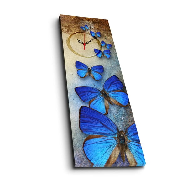 Nástenné obrazové hodiny Blue Butterfly, 30 × 90 cm