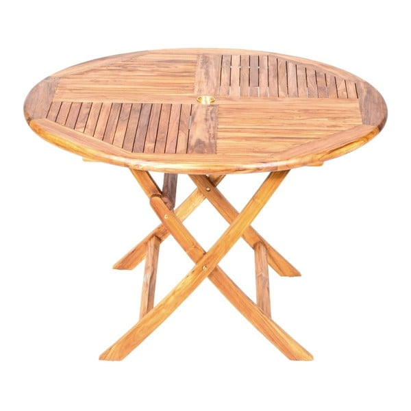 Skladací záhradný stôl s doskou z teakového dreva Massive Home Shankar, ⌀ 120 cm