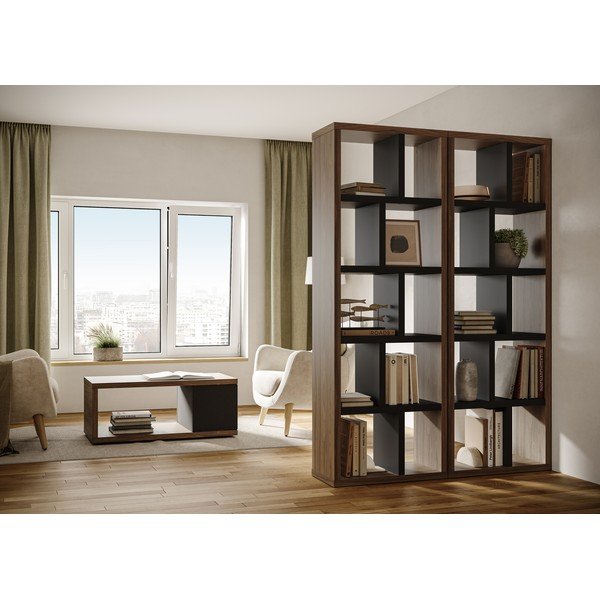Hnedo-čierna knižnica v dekore orecha 70x198 cm Berlin – TemaHome-image-1
