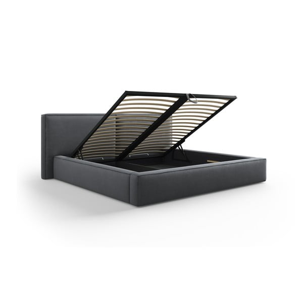 Tmavosivá čalúnená dvojlôžková posteľ s úložným priestorom a roštom 180x200 cm Arendal – Cosmopolitan Design-image-3