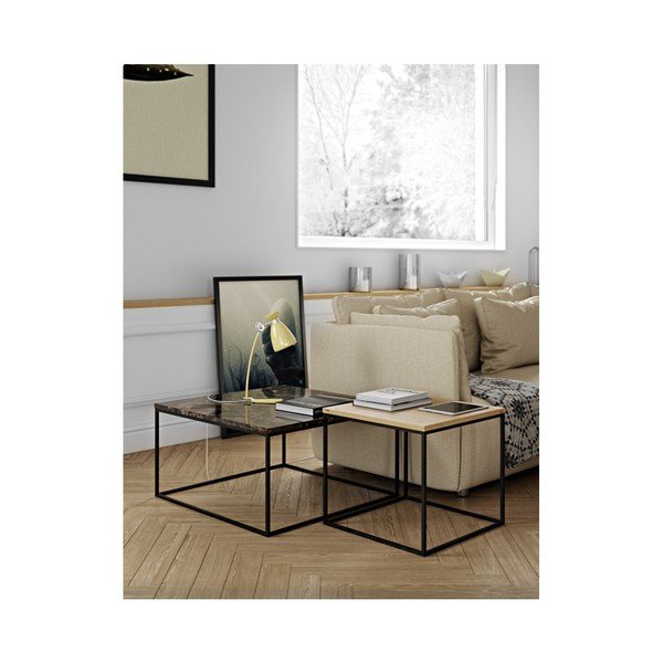 Hnedý mramorový konferenčný stolík s čiernymi nohami TemaHome Gleam, 75 cm-image-2