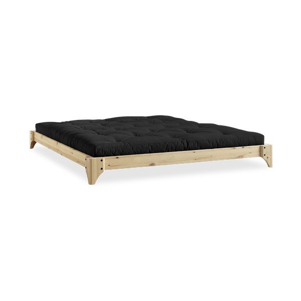 Dvojlôžková posteľ z borovicového dreva s matracom Karup Design Elan Comfort Mat Natural/Black, 140 × 200 cm
