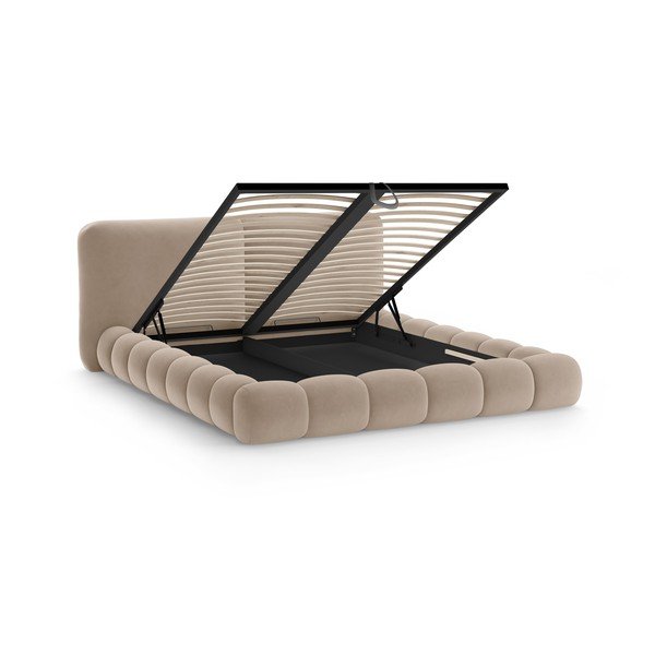 Svetlohnedá čalúnená dvojlôžková posteľ s úložným priestorom s roštom 160x200 cm Solange – Micadoni -image-2