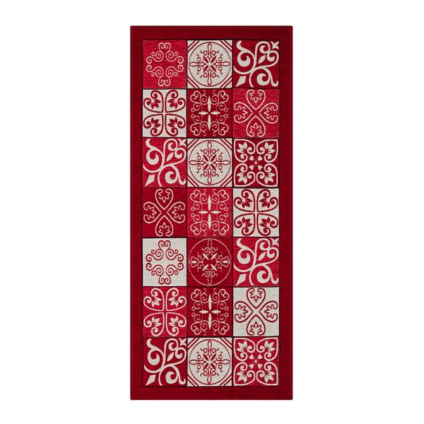 Červený vysokoodolný kuchynský koberec Webtapetti Maiolica Rosso, 55 x 190 cm