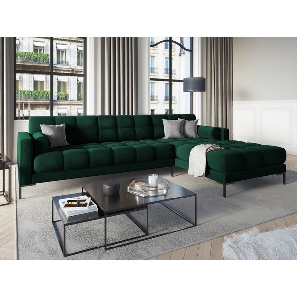 Tmavozelená zamatová rohová pohovka Cosmopolitan Design Bali, pravý roh-image-1