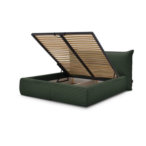 Tmavozelená čalúnená dvojlôžková posteľ s úložným priestorom a roštom 180x200 cm Jade – Bobochic Paris-image-3