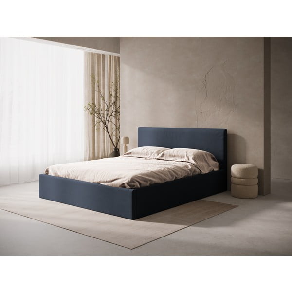 Tmavomodrá čalúnená dvojlôžková posteľ s úložným priestorom/bez čela s roštom 180x200 cm Susan – Micadoni -image-1