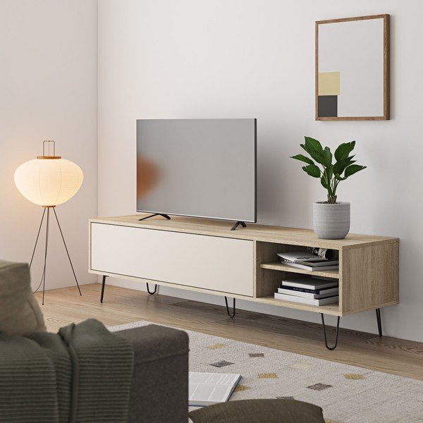 Krémový TV stolík v dekore duba 165x44 cm Aero - TemaHome -image-4