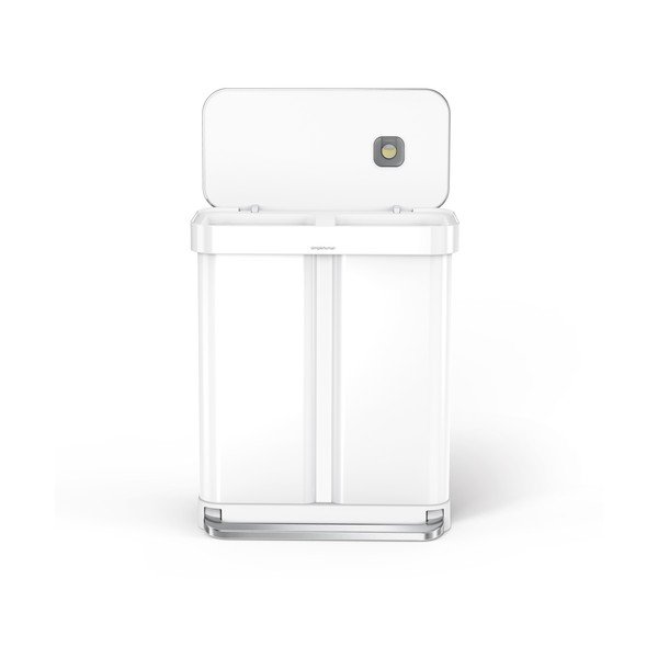 Biely oceľový odpadkový kôš 34+24 l na triedený odpad/pedálový Dual – simplehuman-image-1