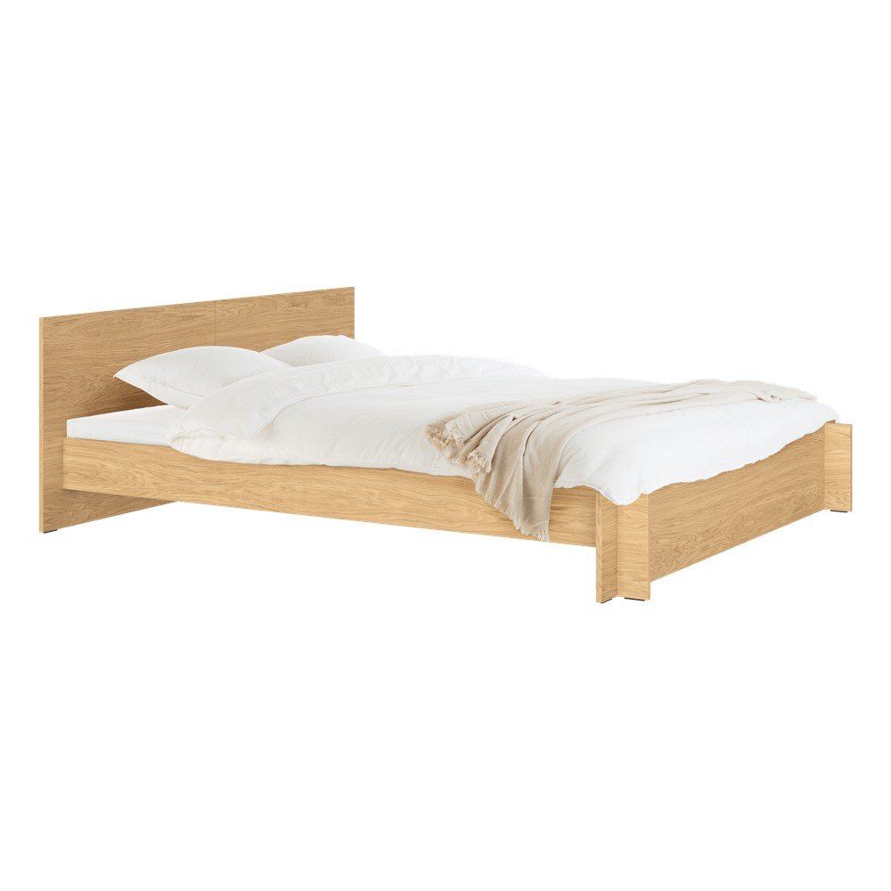 E-shop Dvojlôžková posteľ z drevotriesky/z preglejky v dekore duba s roštom 140x200 cm v prírodnej farbe Valt – noo.ma
