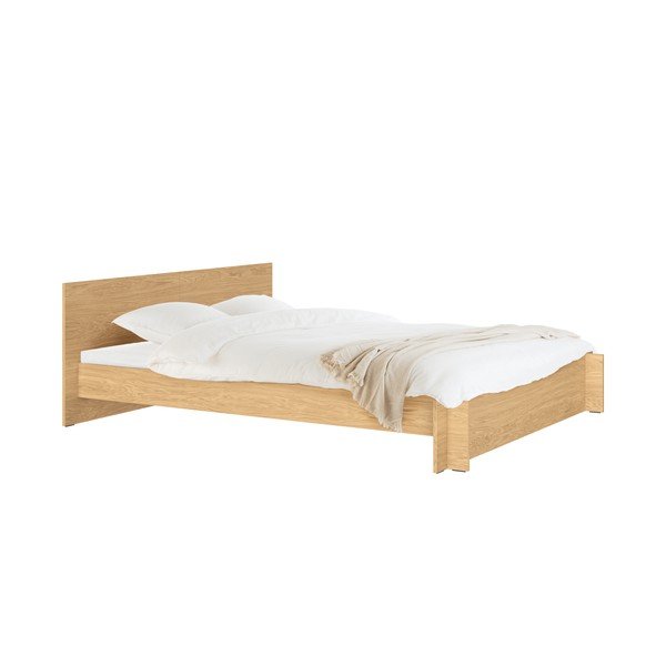 Dvojlôžková posteľ z drevotriesky/z preglejky v dekore duba s roštom 160x200 cm v prírodnej farbe Valt – noo.ma